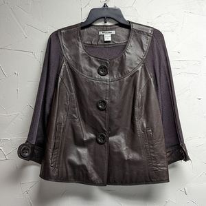 Nygard Collection Brown Pewter Leathe Rib Knit Jacket Cardigan Women L 14-16